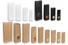 Blokbodemzakjes papier - bruin, zwart en wit, met en zonder venster | PIT Packaging.be | Enveloppenland