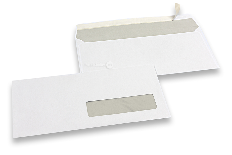 Vensterenveloppen, wit, 110 x 220 mm (EA 5/6), venster rechts 30 x 100 mm, 15 mm van rechts en 20 mm van onder, stripsluiting, 80 grams