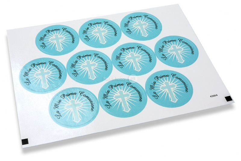 Pastilles adhésives thème communion - la mia prima comunione croix bleue