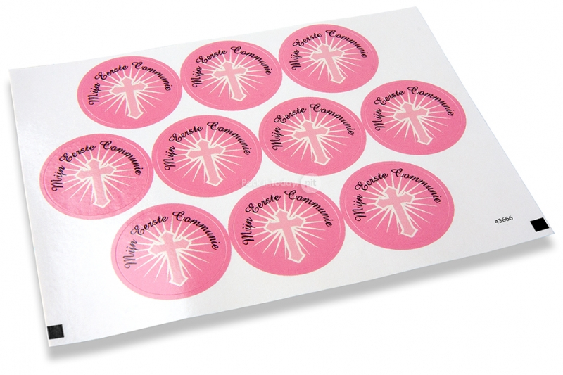 Sluitzegels communie - Mijn eerste communie roze kruis