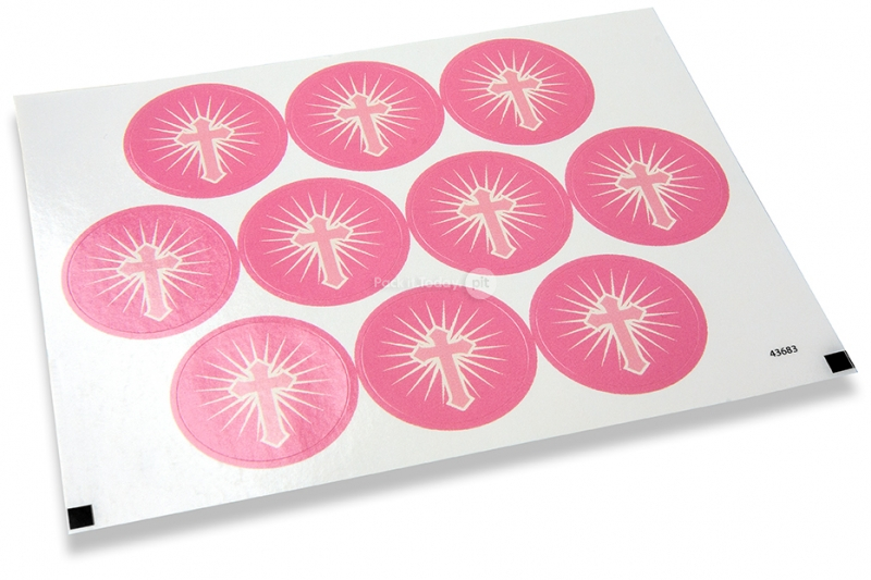 Pastilles adhésives thème communion - croix rose