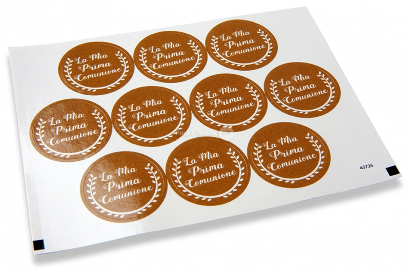 Pastilles adhésives thème communion - la mia prima comunione marron avec la guirlande blanche