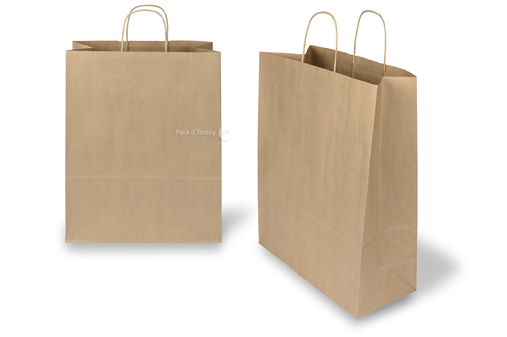 Sacs papier kraft avec anses rondes - brun, 320 x 140 x 420 mm, 100 gr