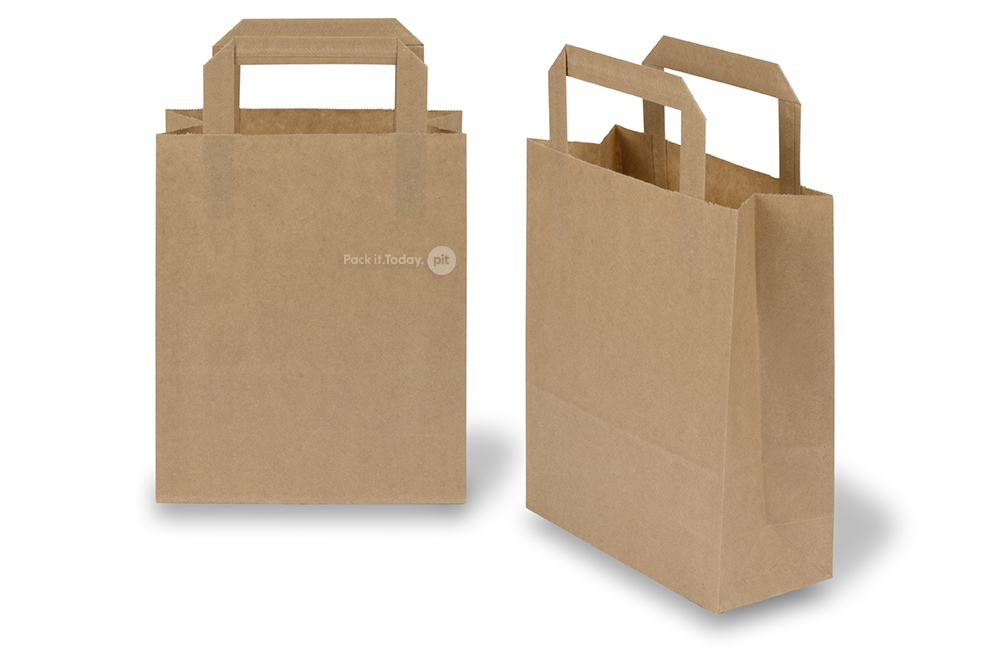 Sacs papier kraft avec anses plates - marron, 180 x 80 x 220 mm