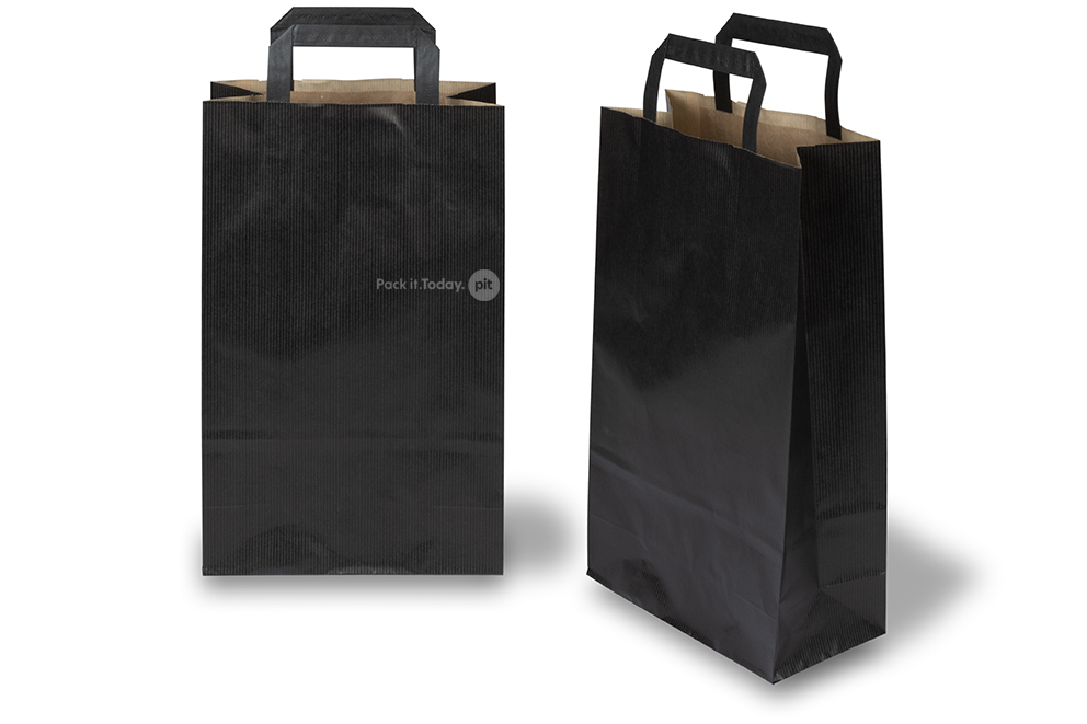 Sacs papier kraft avec anses plates - noir, 220 x 105 x 360 mm