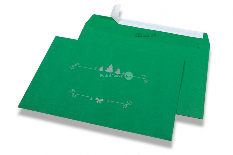 Enveloppes colorées pour Noël - Vert, avec décorations de Noël