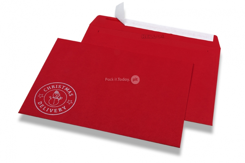 Enveloppes colorées pour Noël - Rouge, avec bonhomme de neige
