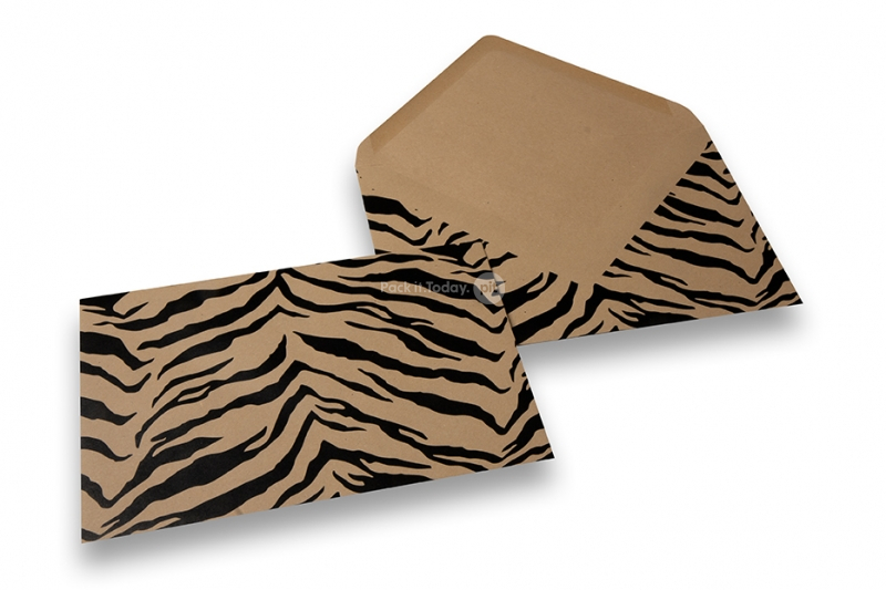 Dierenprint enveloppen - bruin kraft, zwart, tijgerprint