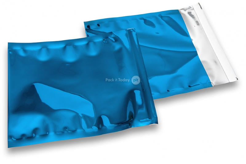 Blauw gekleurde metallic folie enveloppen - 165 x 165 mm