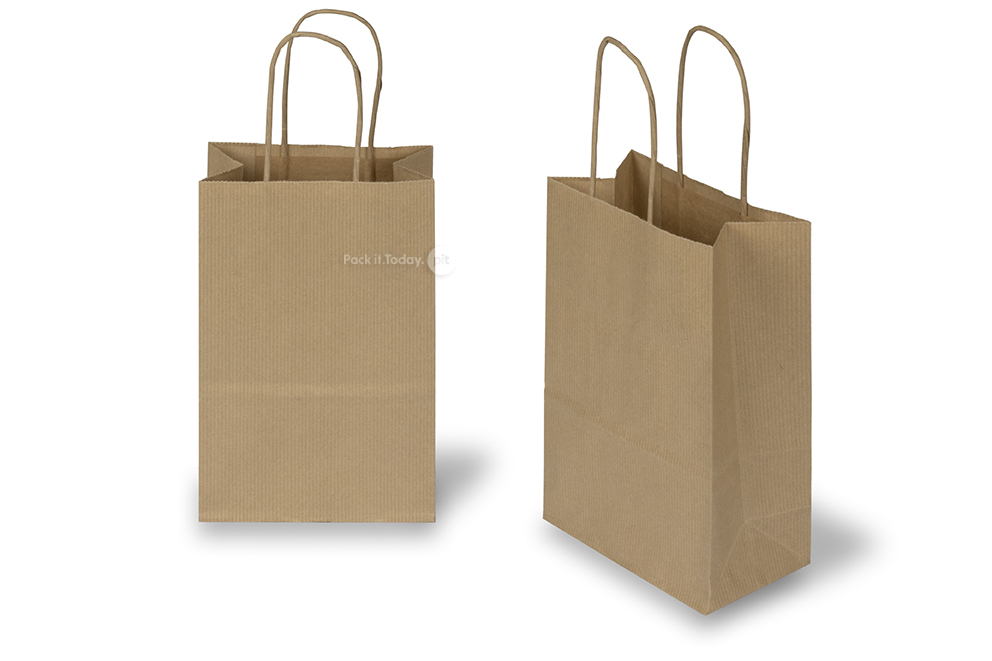 Sacs papier kraft avec anses rondes - brun rayé, 140 x 80 x 210 mm, 90 gr