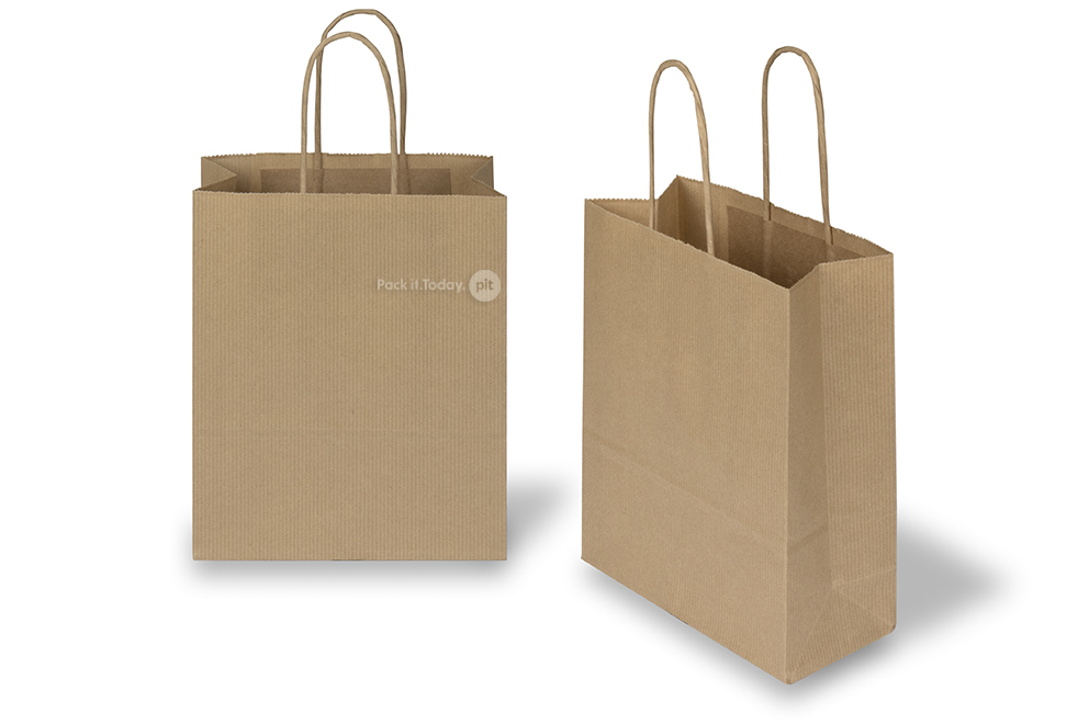 Sacs papier kraft avec anses rondes - brun rayé, 180 x 80 x 220 mm, 90 gr