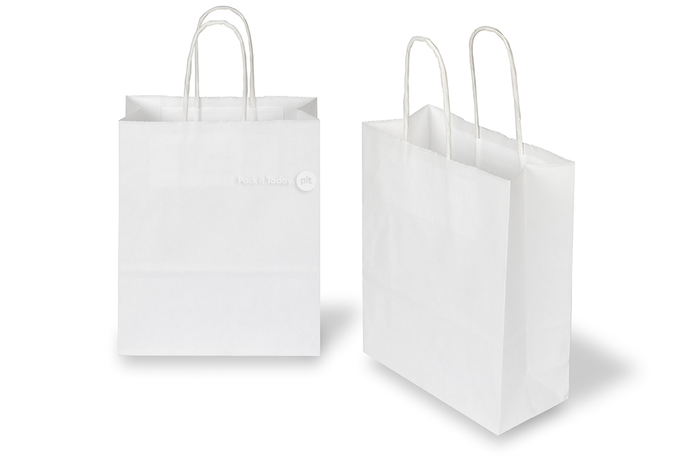 Sacs papier kraft avec anses rondes - blanc, 180 x 80 x 220 mm, 90 gr
