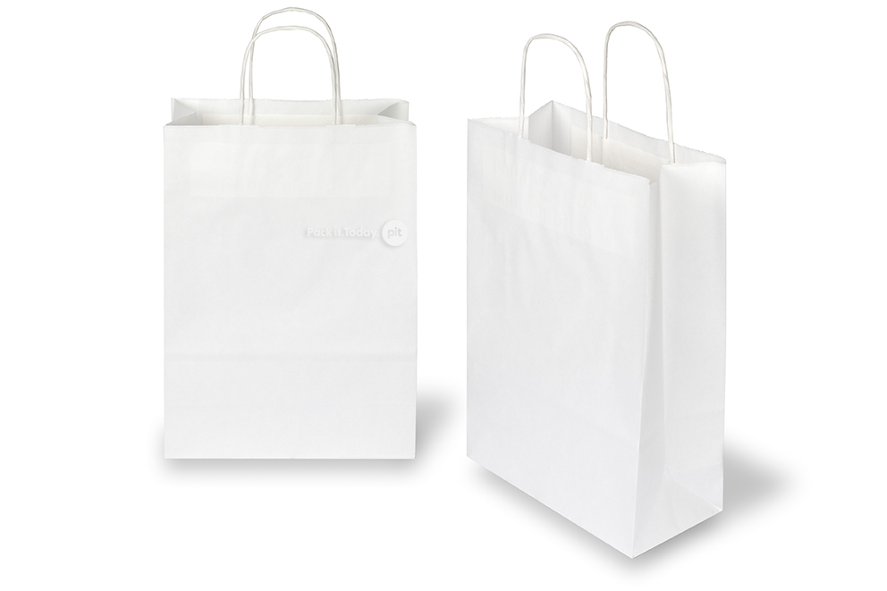 Papieren draagtassen gedraaide handgreep - wit, 220 x 100 x 310 mm, 90 gr