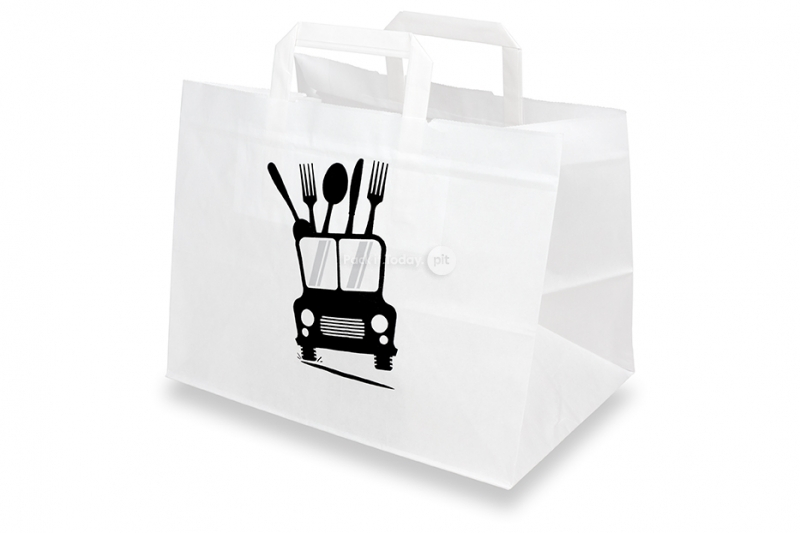 Sacs en papier pour la vente à emporter - blanc + livraison