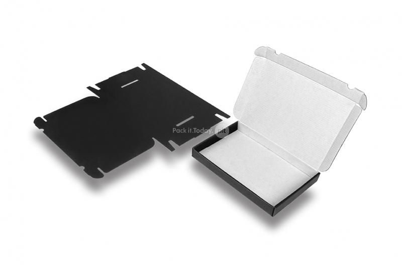 Boîte postale pliante noire extra-plate - avec intérieur blanc, 230 x 160 x 26 mm