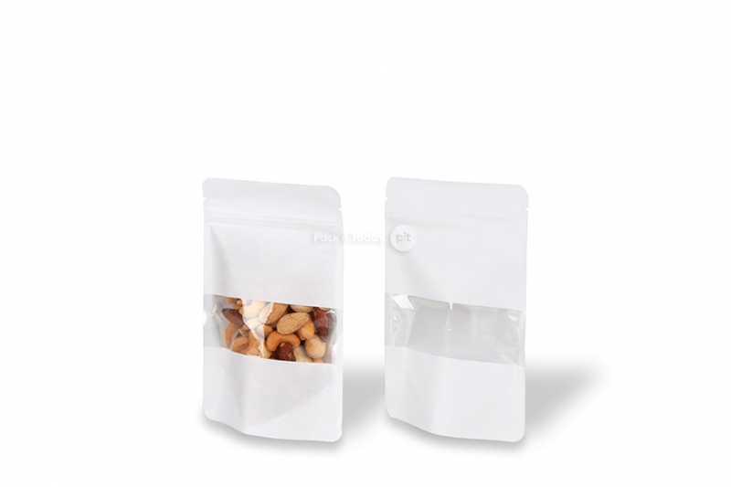 Sachets kraft à fermeture zip avec fenêtre - blanc, 110 x 185 x 70 mm, 250 ml