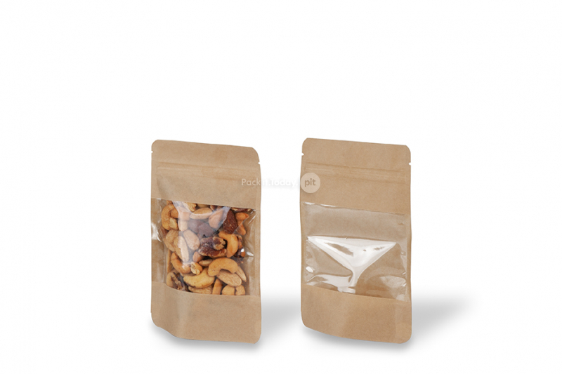 Sachets kraft à fermeture zip avec fenêtre extra large - 110 x 185 x 70 mm, 250 ml