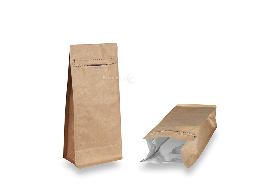 Sachets stand-up à fond plat - marron, 1000 ml / 500 grammes café moulu