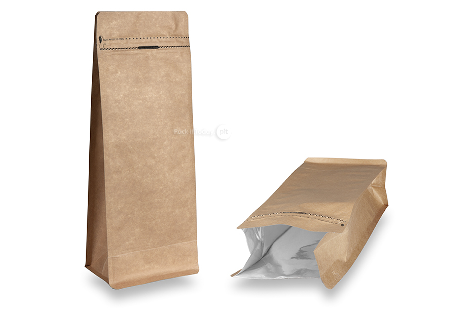 Sachets stand-up à fond plat - marron, 2000 ml / 1000 grammes café moulu