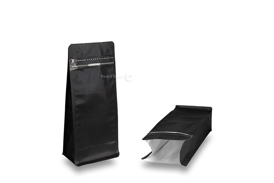 Stazakken met vlakke bodem - zwart, 1000 ml / 500 gram gemalen koffie