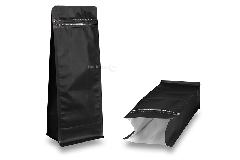 Stazakken met vlakke bodem - zwart, 2000 ml / 1000 gram gemalen koffie
