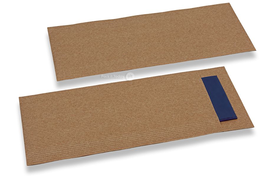 Bestekzakjes bruin zonder bestek insnede + blauw servet