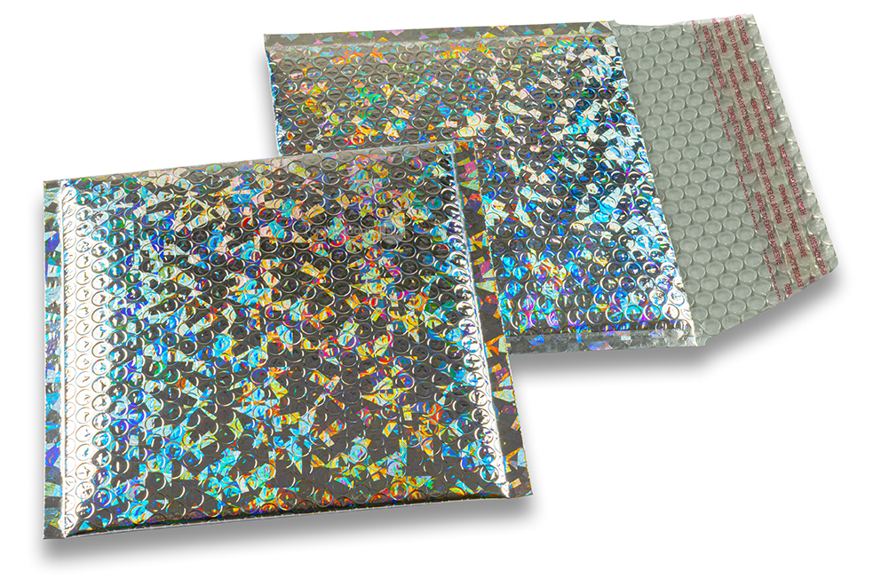 Enveloppes à bulles ECO métallique - argent holografique 165 x 165 mm