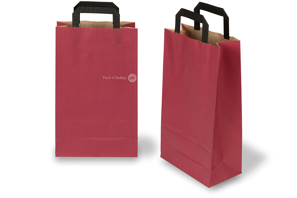 Papieren draagtassen platte handgreep - rood, 220 x 105 x 360 mm