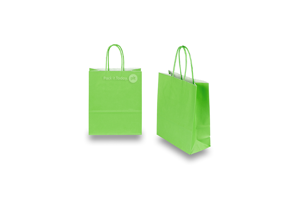 Sacs papier kraft avec anses rondes - vert, 180 x 80 x 220 mm, 90 gr