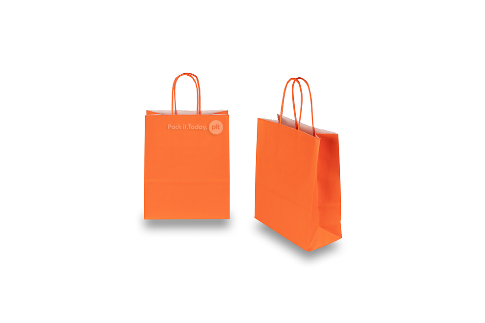 Papieren draagtassen gedraaide handgreep - oranje, 180 x 80 x 220 mm, 90 gr