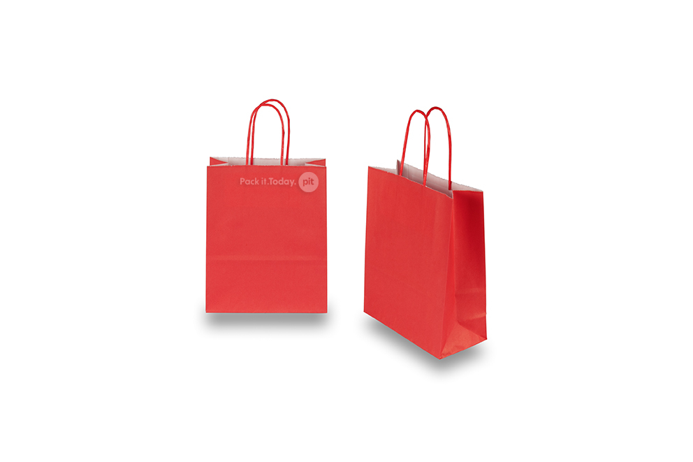 Sacs papier kraft avec anses rondes - rouge vif, 180 x 80 x 220 mm, 90 gr