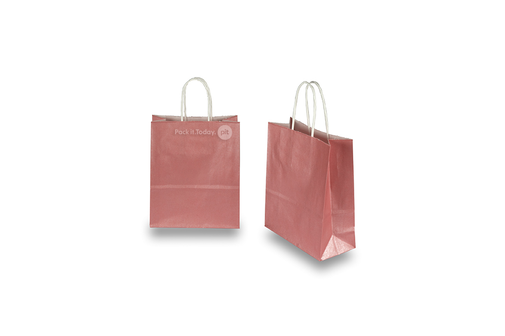 Papieren draagtassen gedraaide handgreep - metallic roze, 180 x 80 x 220 mm, 90 gr