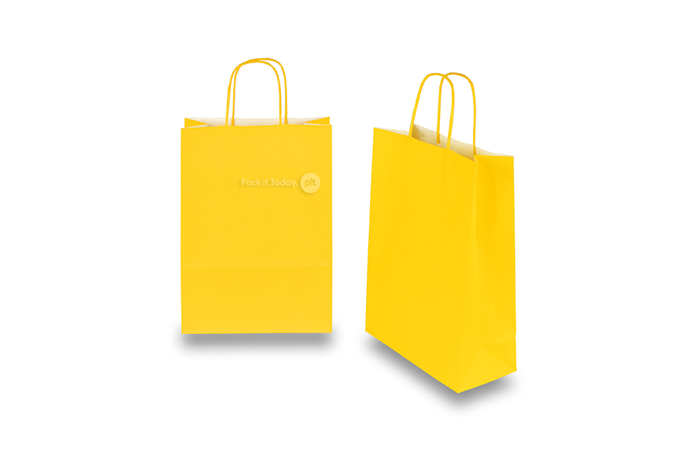 Sacs papier kraft avec anses rondes - jaune, 220 x 100 x 310 mm, 90 gr