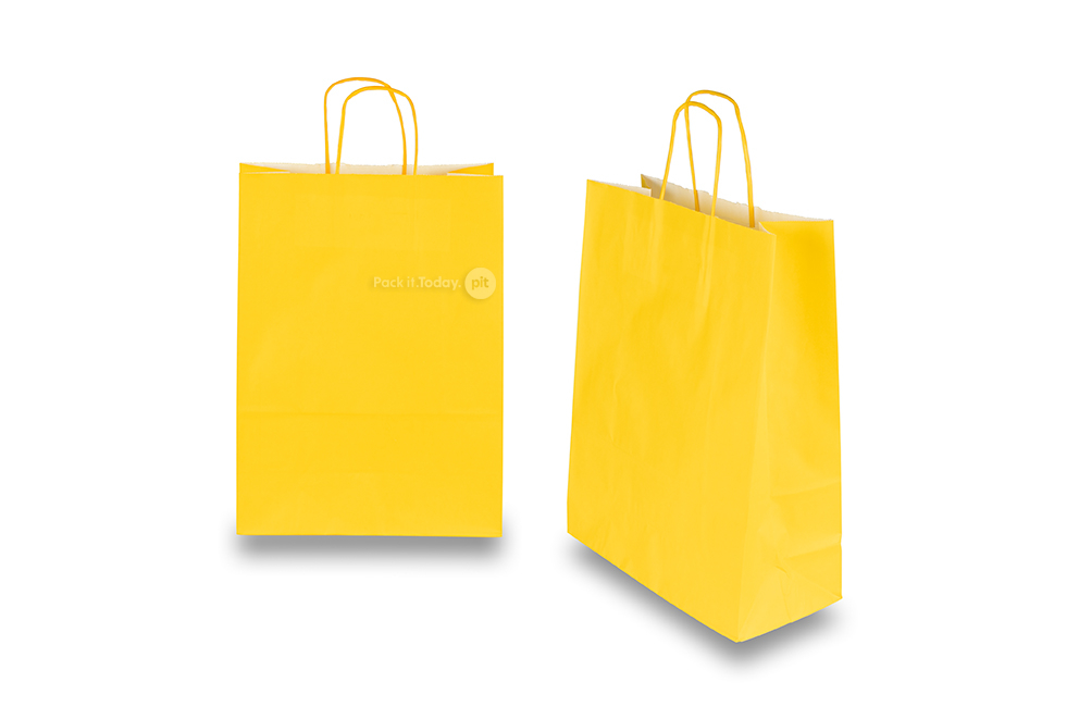Sacs papier kraft avec anses rondes - jaune, 260 x 120 x 350 mm, 90 gr