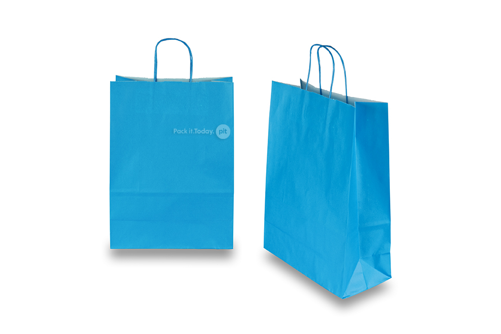 Sacs papier kraft avec anses rondes - bleu, 260 x 120 x 350 mm, 90 gr