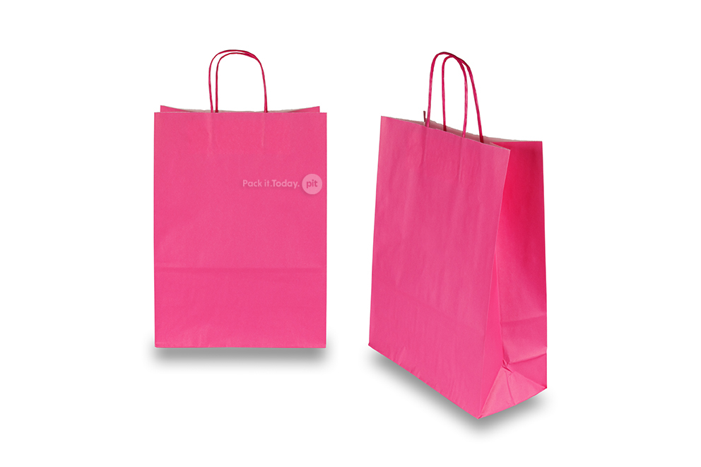 Sacs papier kraft avec anses rondes - rose vif, 260 x 120 x 350 mm, 90 gr