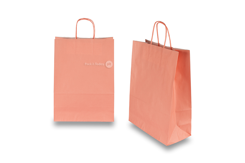 Sacs papier kraft avec anses rondes - rose saumon, 260 x 120 x 350 mm, 90 gr
