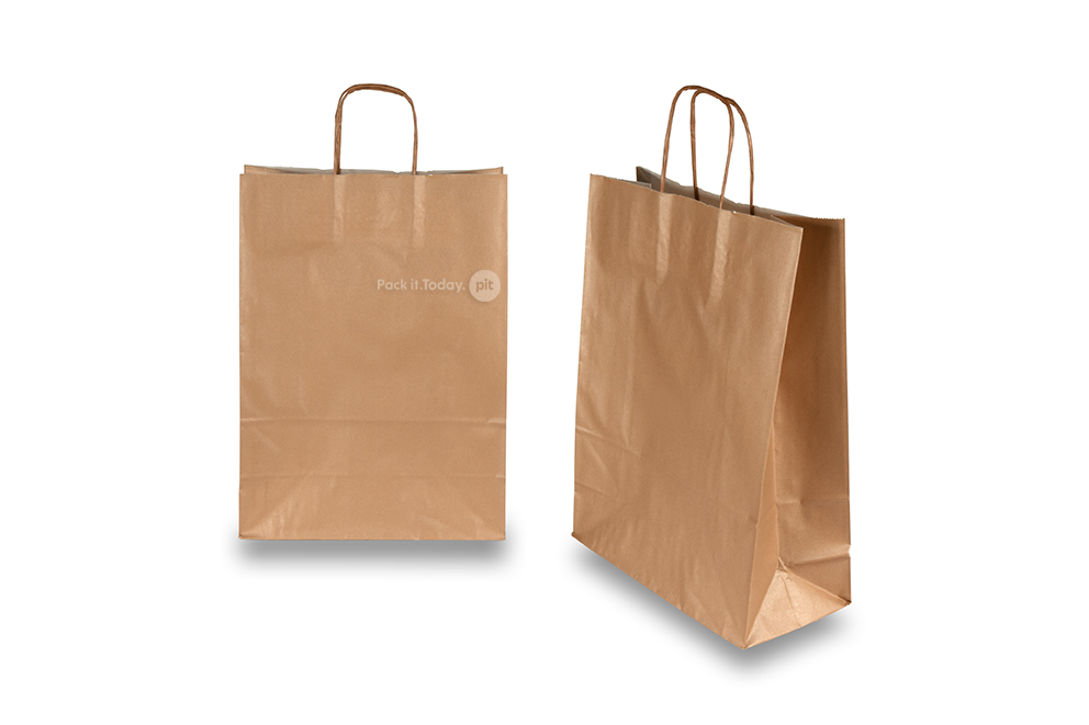 Papieren draagtassen gedraaide handgreep - brons, 260 x 120 x 350 mm, 90 gr