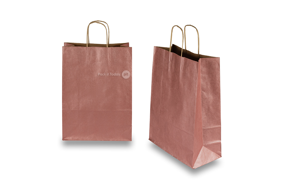 Papieren draagtassen gedraaide handgreep - metallic rood, 260 x 120 x 350 mm, 90 gr