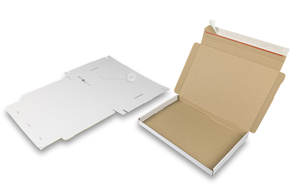 Boîte postale pliante extra-plate avec bande adhésive - 310 x 220 x 25 mm (A4), blanc