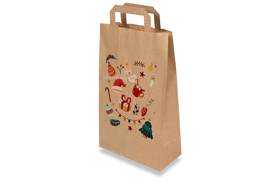 Papieren kerst draagtassen bruin - Kerstdecoratie
