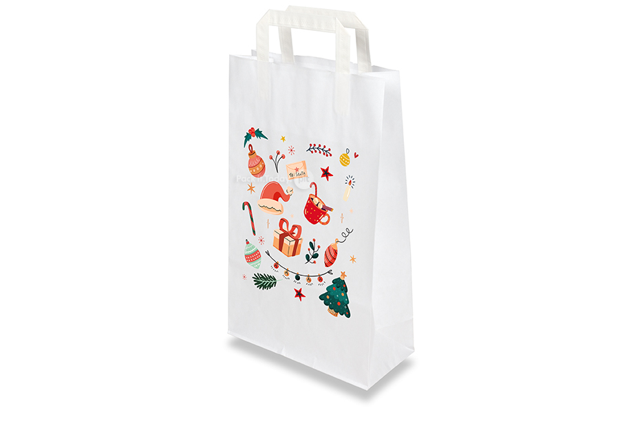 Papieren kerst draagtassen wit - Kerstdecoratie